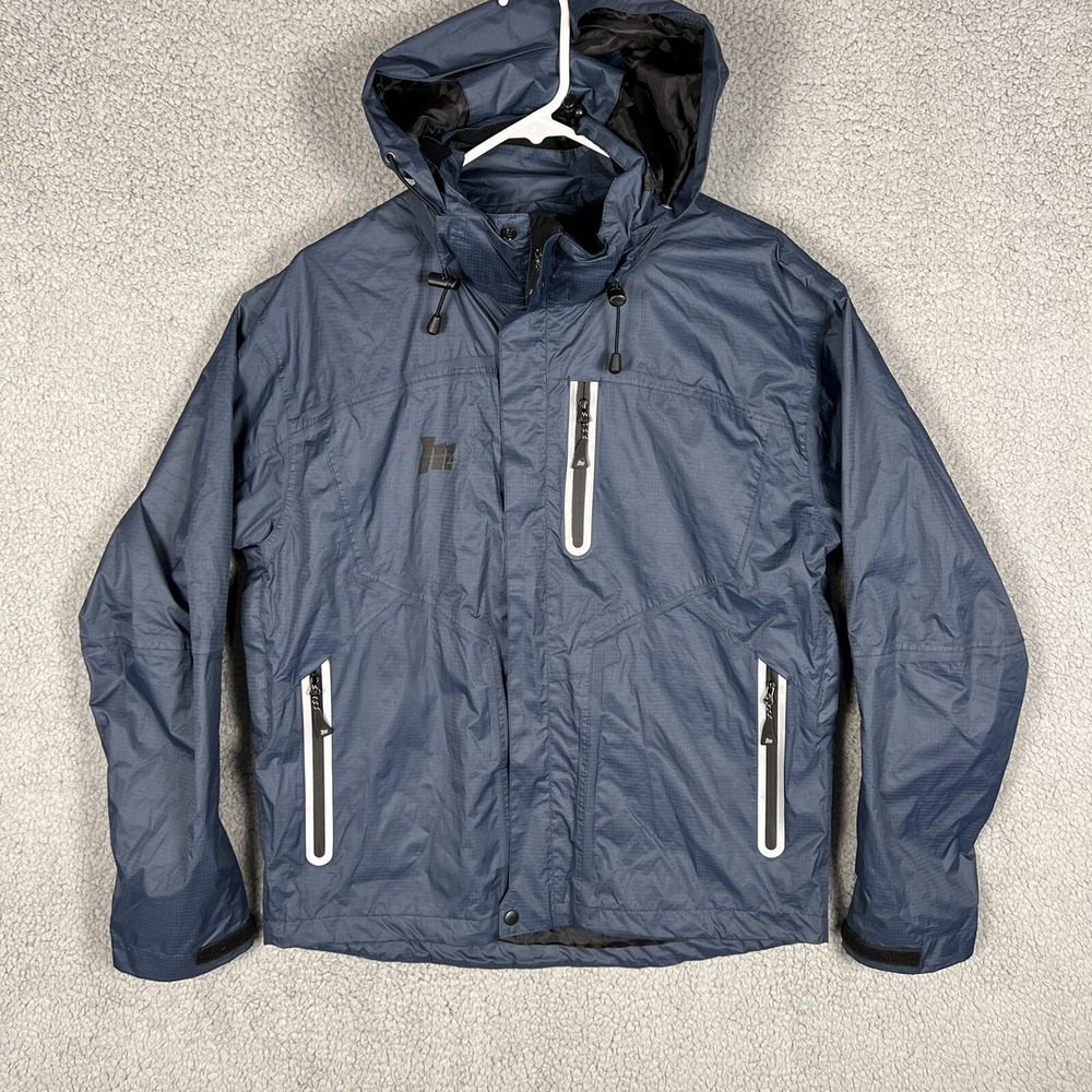 Mossi Full Zip Rain / Windbreaker Jacket Zip Pockets Navy Blue‎ Hooded Mens M